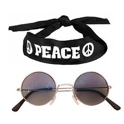 Foto van Hippie flower power verkleedset hoofdband met ronde glazen bril antraciet - verkleedhoofddeksels
