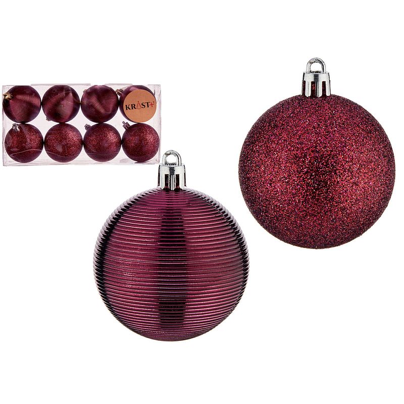 Foto van Krist+ kerstballen - 16x-bordeaux rood - kunststof -gedecoreerd -6 cm - kerstbal