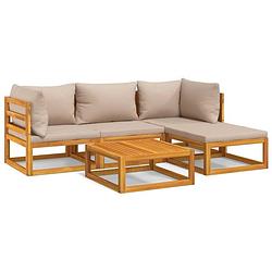 Foto van Vidaxl 5-delige loungeset met kussens massief hout taupe