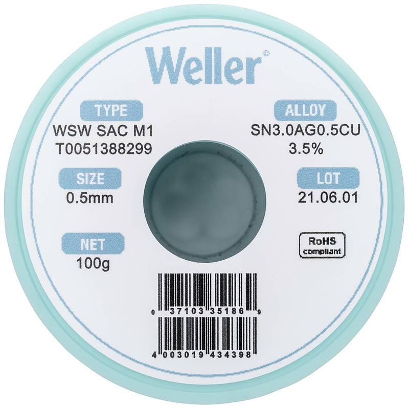 Foto van Weller wsw sac m1 soldeertin, loodvrij spoel sn3,0ag0,5cu 100 g 0.5 mm