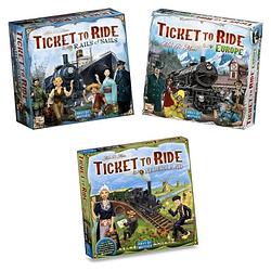 Foto van Spellenbundel - ticket to ride - 3 stuks - basisspellen rails and sails en europa & uitbreiding nederland