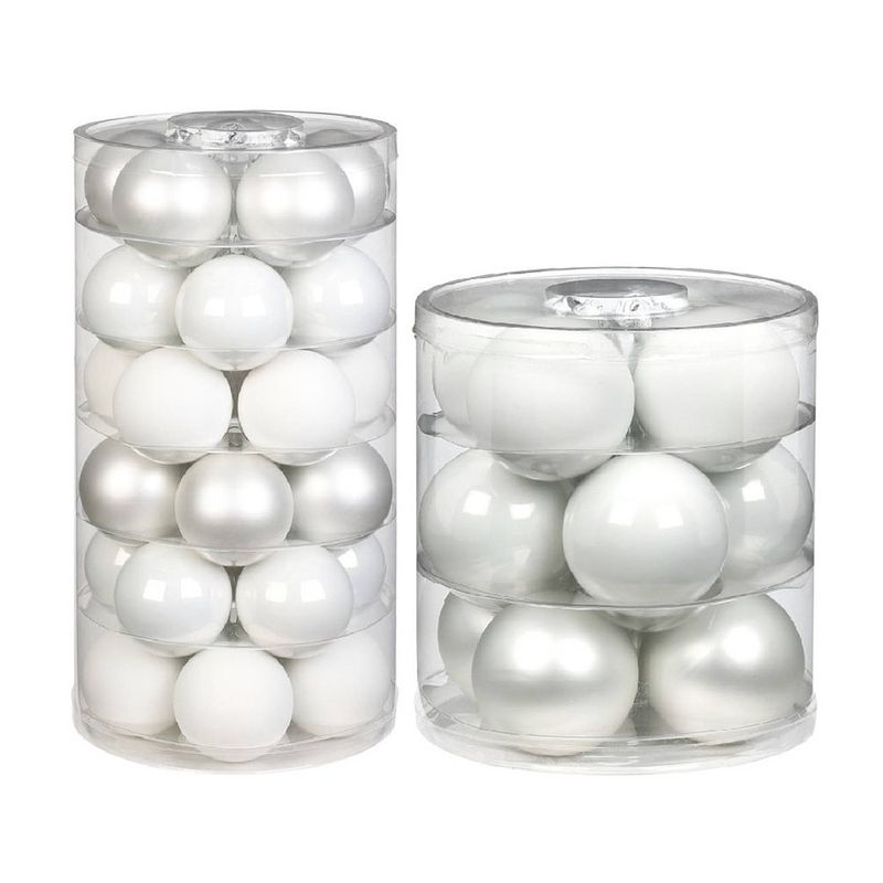 Foto van 42x stuks glazen kerstballen wit 6 en 8 cm glans en mat - kerstbal