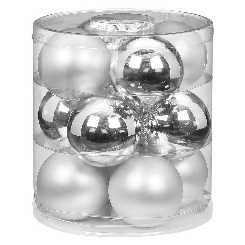 Foto van 24x stuks glazen kerstballen zilver 8 cm glans en mat - kerstbal