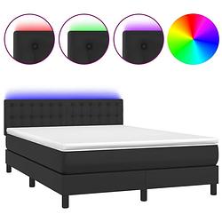 Foto van The living store bed - led boxspring 140x200 - duurzaam kunstleer - verstelbaar hoofdbord - pocketvering matras -