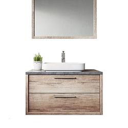 Foto van Badplaats badkamermeubel indiana 90cm met spiegel - hout-look met grijs