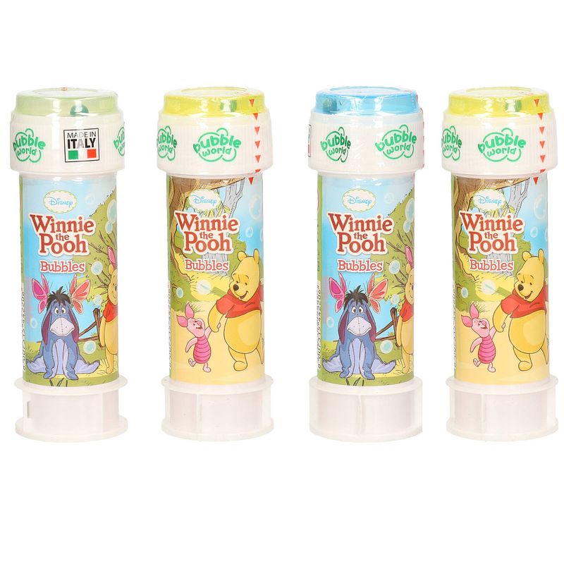 Foto van 4x winnie de poeh bellenblaas flesjes met bal spelletje in dop 60 ml voor kinderen - bellenblaas