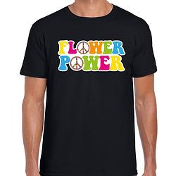 Foto van Toppers jaren 60 flower power verkleed shirt zwart met gekleurde peace tekens heren 2xl - feestshirts