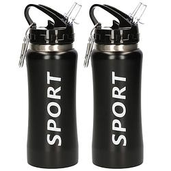 Foto van 2x stuks sport bidon drinkfles/waterfles sport print zwart 420 ml - drinkflessen