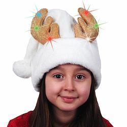 Foto van Kerstmutsen - 2x stuks - wit - rendier gewei - verlicht - voor kinderen - kerstmutsen
