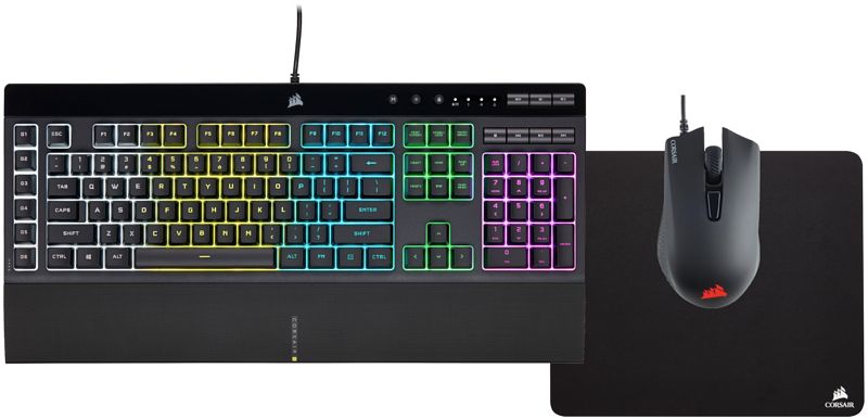 Foto van Corsair k55 rgb pro gaming toetsenbord qwerty + corsair harpoon gaming muis + muismat