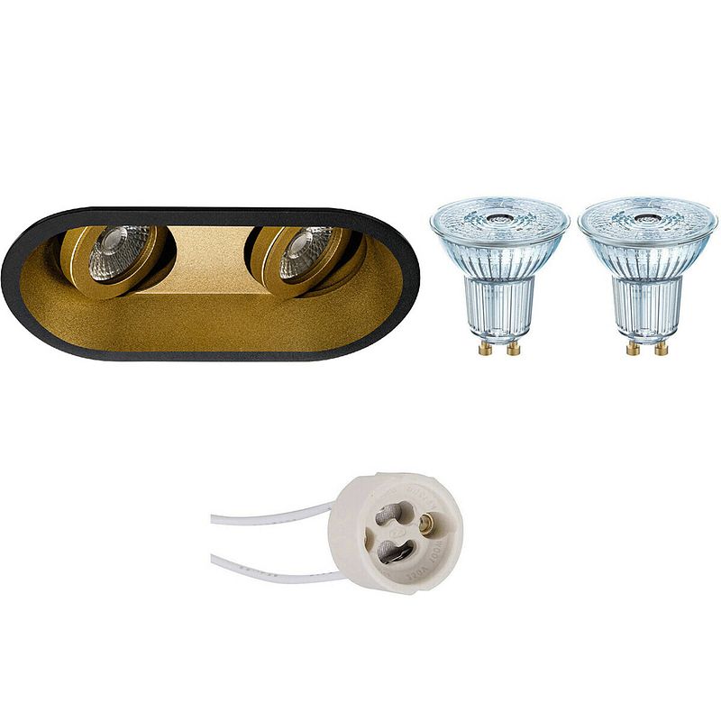 Foto van Led spot set - osram parathom par16 930 36d - pragmi zano pro - gu10 fitting - dimbaar - inbouw ovaal dubbel - mat