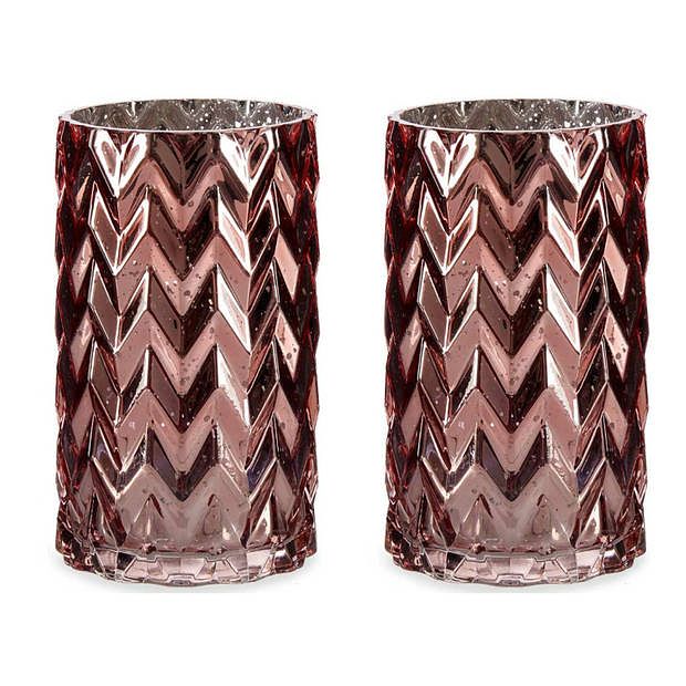Foto van Bloemenvazen 2x stuks - luxe decoratie glas - roze - 11 x 20 cm - vazen