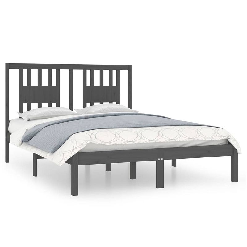 Foto van Vidaxl bedframe massief hout grijs 135x190 cm 4ft6 double