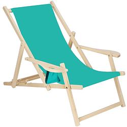 Foto van Ligbed strandstoel ligstoel verstelbaar armleuningen beukenhout handgemaakt turquoise