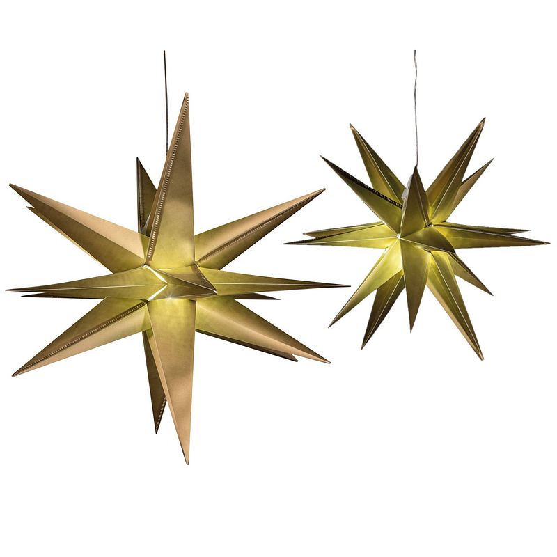 Foto van Verlichte 3d kerststerren - 2x st - goud - 35 en 60 cm - kunststof - kerststerren