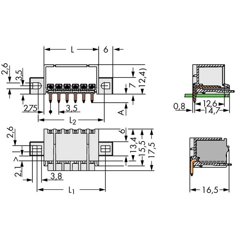 Foto van Wago 2091-1424/005-000 male behuizing-board 2091 totaal aantal polen 4 rastermaat: 3.50 mm 200 stuk(s)