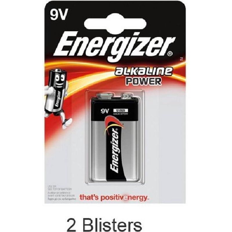 Foto van 2 stuks (2 blisters a 1 stuk) energizer alkaline power 9v blok batterij