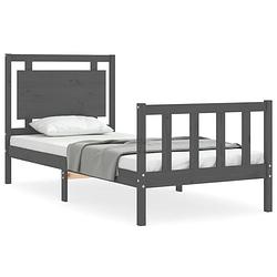 Foto van The living store bedframe massief grenenhout - grijs 195.5x95.5x100cm - multiplex lattenbodem - functioneel hoofd- en