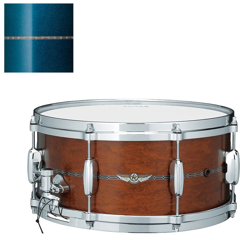 Foto van Tama star tms1465s-sbm satin blue metallic maple 14 x 6.5 inch snaredrum