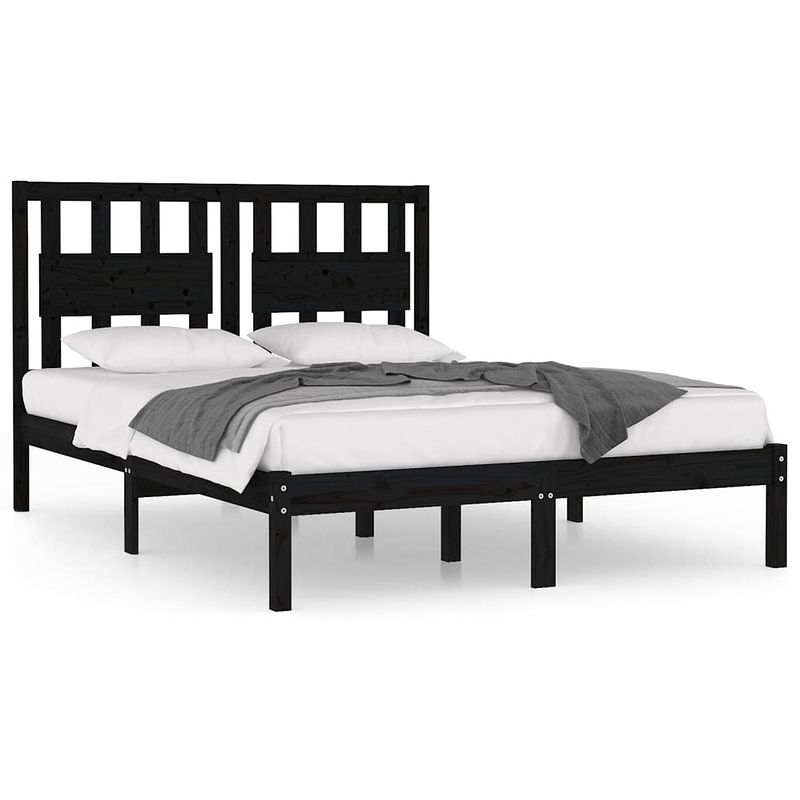 Foto van The living store houten bedframe - massief grenenhout - 205.5 x 185.5 x 31 cm - zwart