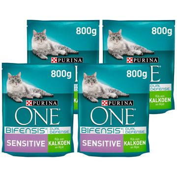 Foto van Purina one bifensis sensitive adult brokjes kalkoen kattenvoer 4 x 800g bij jumbo