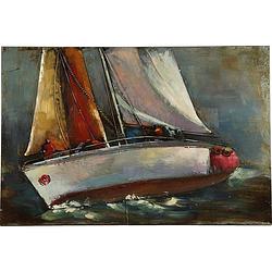 Foto van Tom schilderij boot 90 x 60 cm staal bruin/oranje
