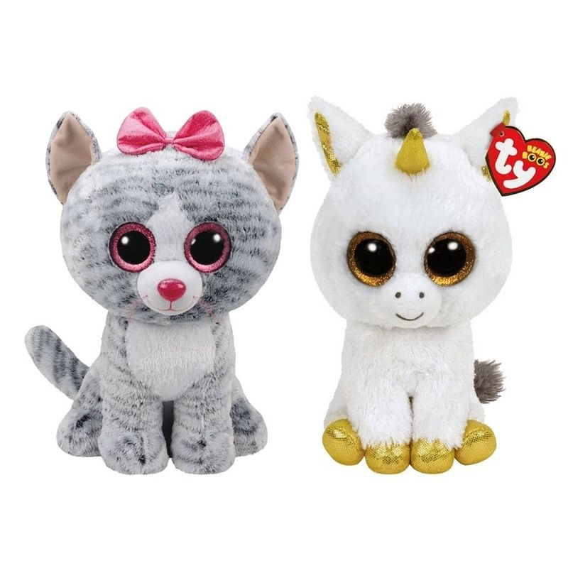 Foto van Ty - knuffel - beanie boo'ss - xl kiki cat & pegasus unicorn