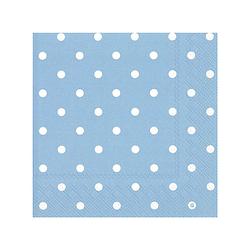 Foto van 20x polka dot 3-laags servetten licht blauw met witte stippen 33 x 33 cm - feestservetten