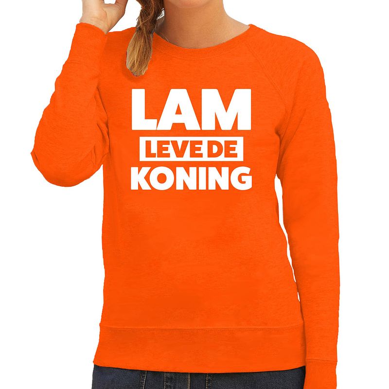 Foto van Lam leve de koning sweater oranje voor dames - koningsdag truien s - feesttruien