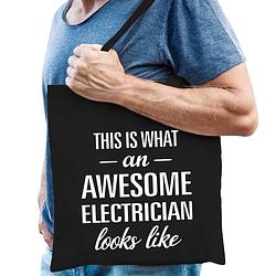 Foto van Awesome electrician / electricien cadeau tas zwart voor heren - feest boodschappentassen