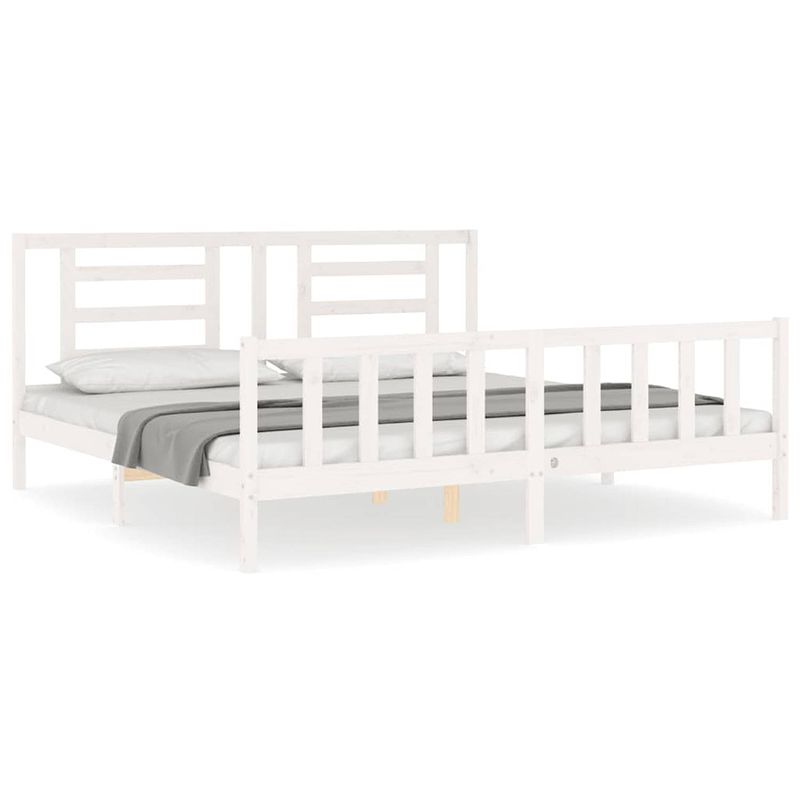 Foto van The living store bed frame massief grenenhout - wit - 205.5 x 185.5 x 100 cm - multiplex lattenbodem