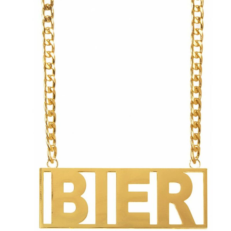 Foto van Verkleed sieraden ketting - thema bier - feestartikelen - goudkleurig - verkleedsieraden