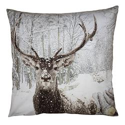 Foto van Haes deco - kerst kussenhoes 45x45 cm - bruin - collectie: christmas animal - sierkussen, kussenhoes