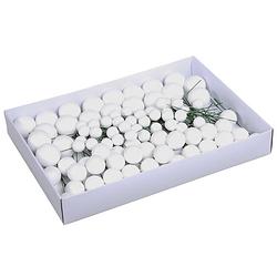 Foto van 100x witte glitter mini kerstballen stekers kunststof 2/3/4 cm - kerststukjes
