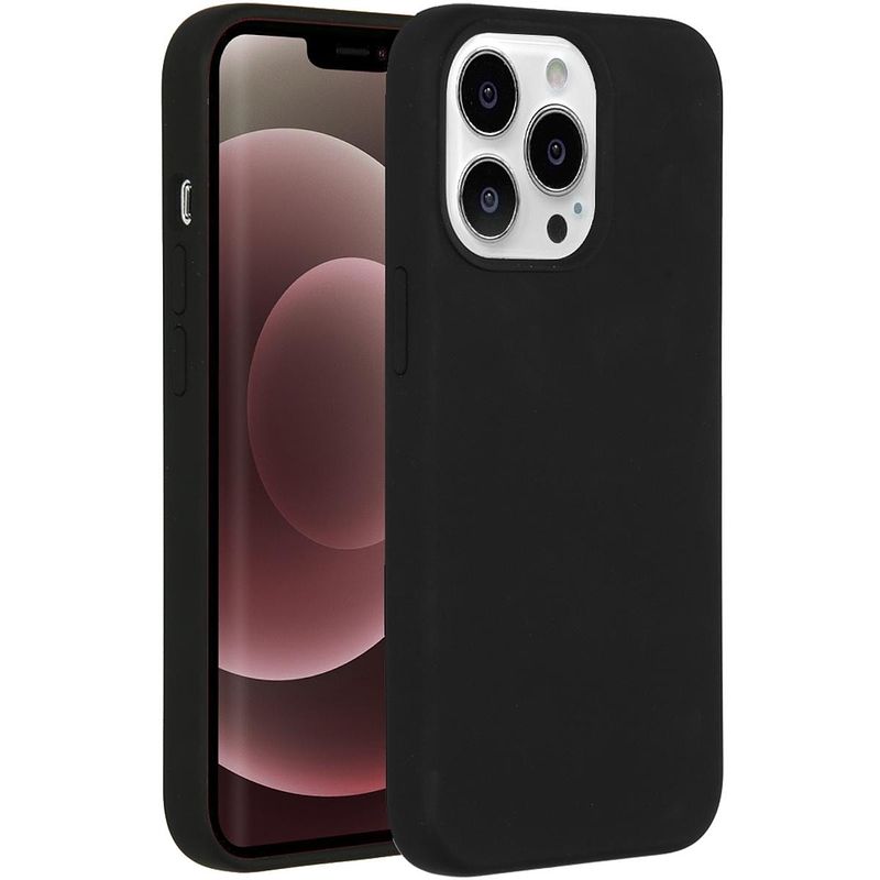 Foto van Accezz liquid silicone voor apple iphone 13 pro max telefoonhoesje zwart