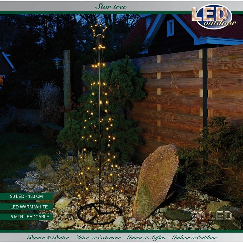 Foto van Boom/ster 90l/180cm led warm wit 5m aanloopsnoer/ip44 led outdoor