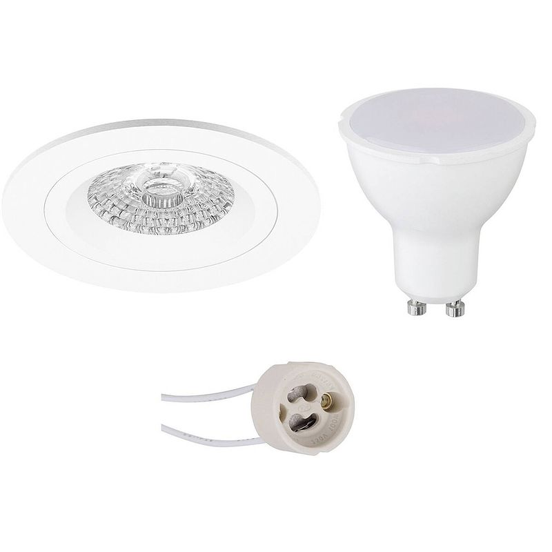 Foto van Led spot set - pragmi rodos pro - gu10 fitting - inbouw rond - mat wit - 4w - helder/koud wit 6400k - ø93mm