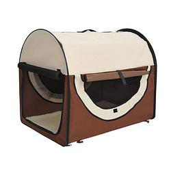 Foto van Honden draagtas - reisbench - reismand hond - dieren transport box - opvouwbaar - maat l - 70x51x59 cm - koffie creme