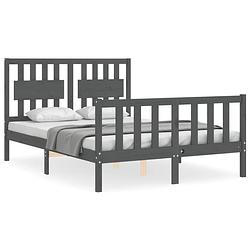 Foto van The living store bedframe massief grenenhout - grijs - 195.5 x 145.5 x 100 cm - multiplex lattenbodem