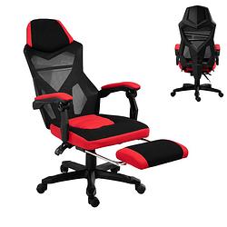 Foto van Game stoel - gaming stoel - gaming chair - met voetensteun - racing style - zwart/rood