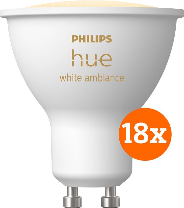 Foto van Philips hue white ambiance gu10 18-pack