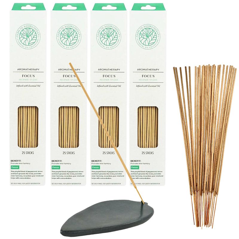 Foto van Wierook aromatherapy focus 100 stokjes incl. speksteen wierookhouder