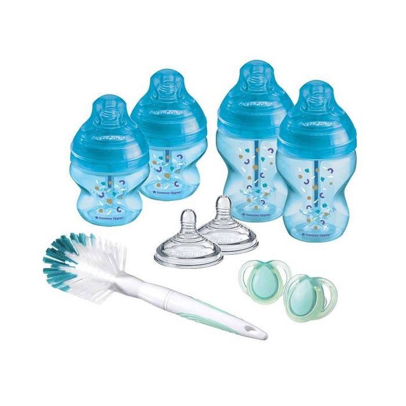 Foto van Tommee tippee - advanced anti-colic babyflessen newborn kit - slow flow anti-colic ventiel speen - 150 en 260 ml - blauw