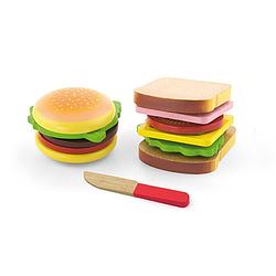 Foto van Viga toys hamburger en sandwich junior hout 11-delig