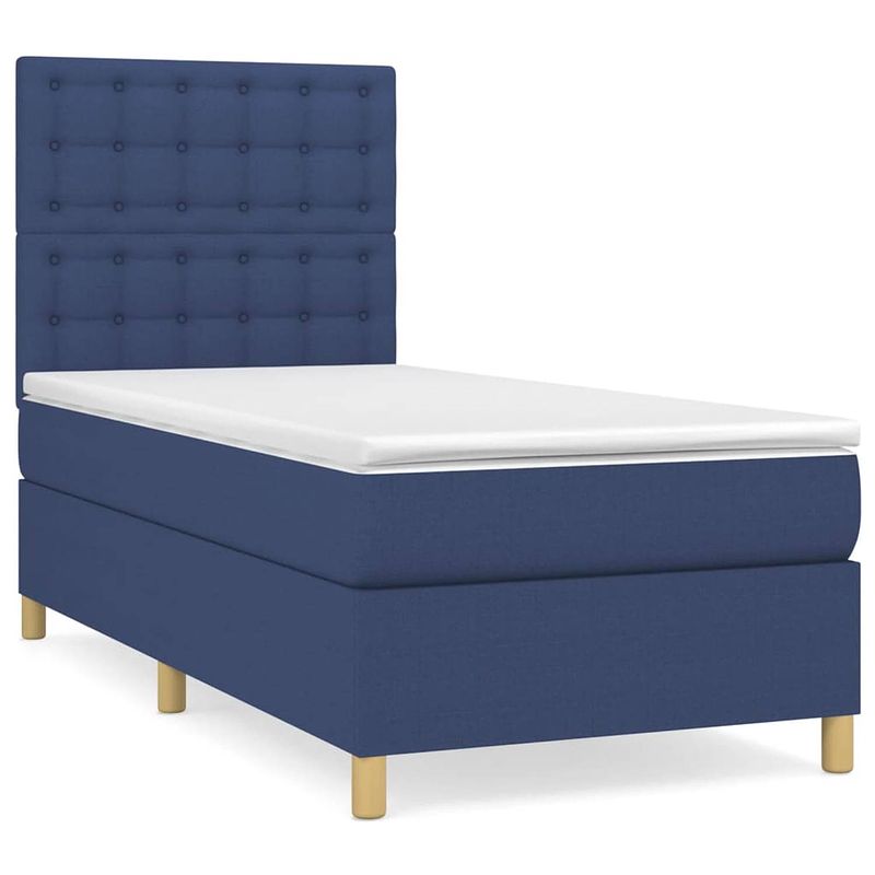 Foto van The living store boxspring met matras stof blauw 90x190 cm - bed