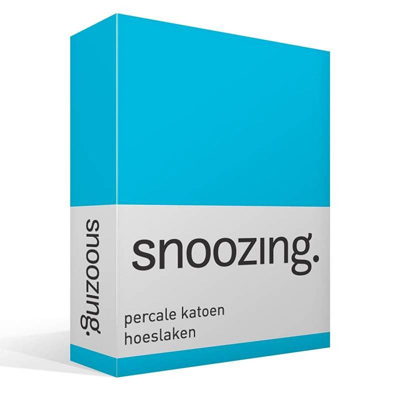 Foto van Snoozing - hoeslaken -90x220 - percale katoen - turquoise