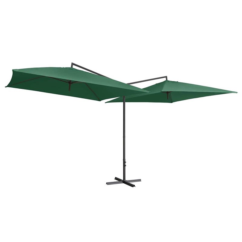 Foto van The living store dubbele parasol - groen - 485 x 250 x 260 cm - uv-beschermend polyester - stabiel en duurzaam -