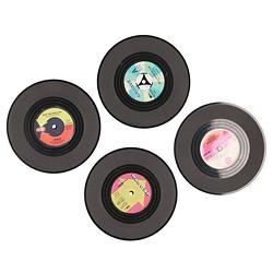 Foto van 4x vinyl/lp muziek thema onderzetters 11 cm - glazenonderzetters