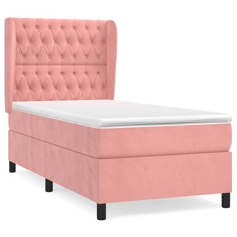 Foto van The living store boxspringbed - fluweel - 203x103x118/128 cm - roze - pocketvering