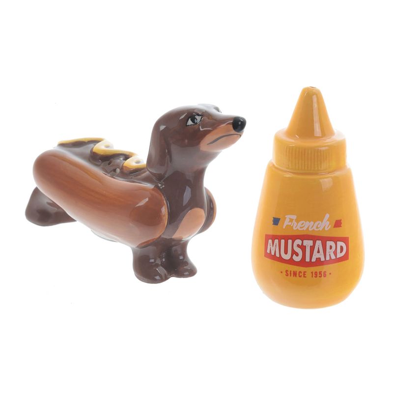 Foto van Puckator peper en zout stel - hotdog hondje en mosterd - keramiek - cadeau setje - peper en zoutstel